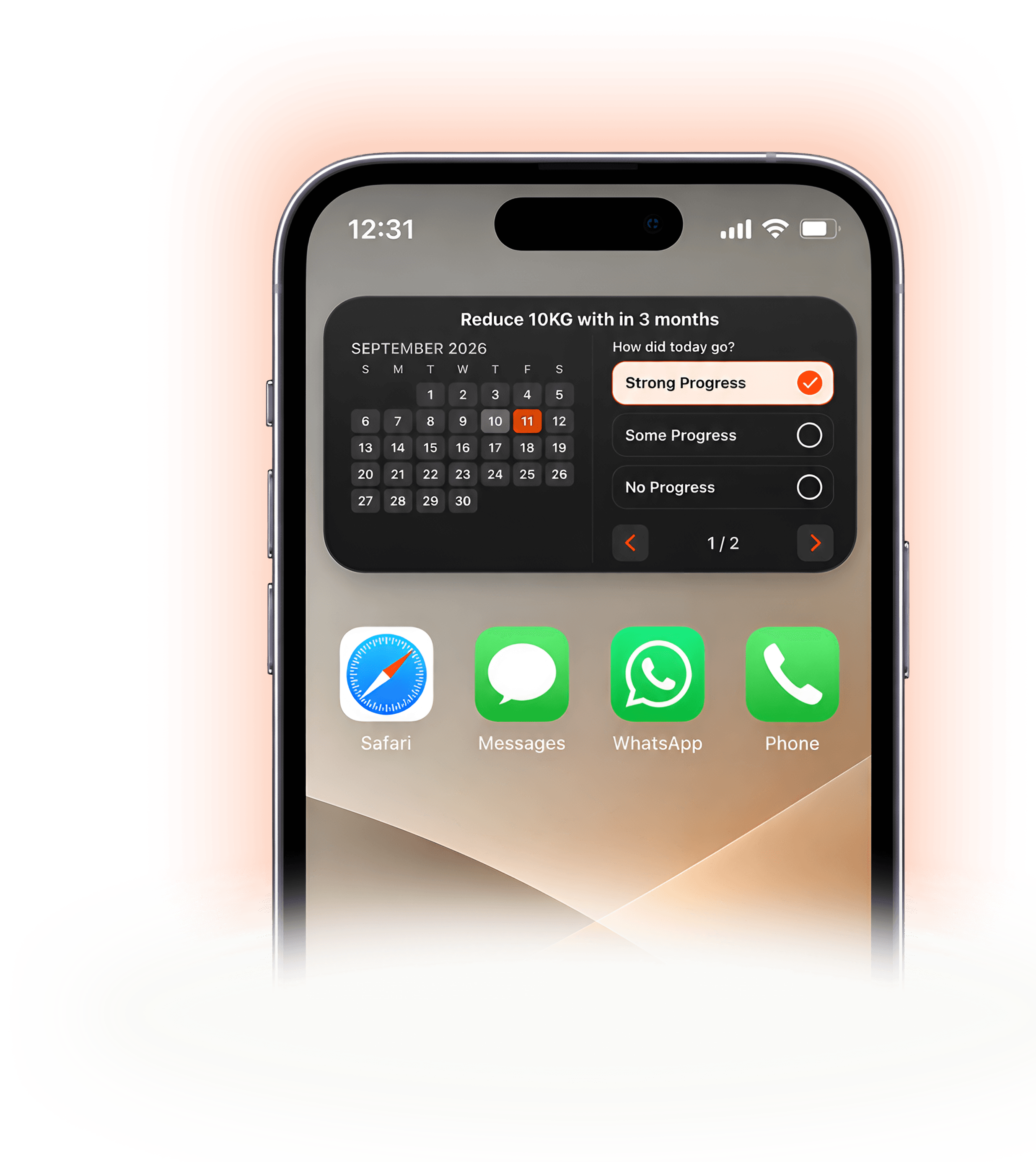 VOW check-in widget on the iOS Home Screen