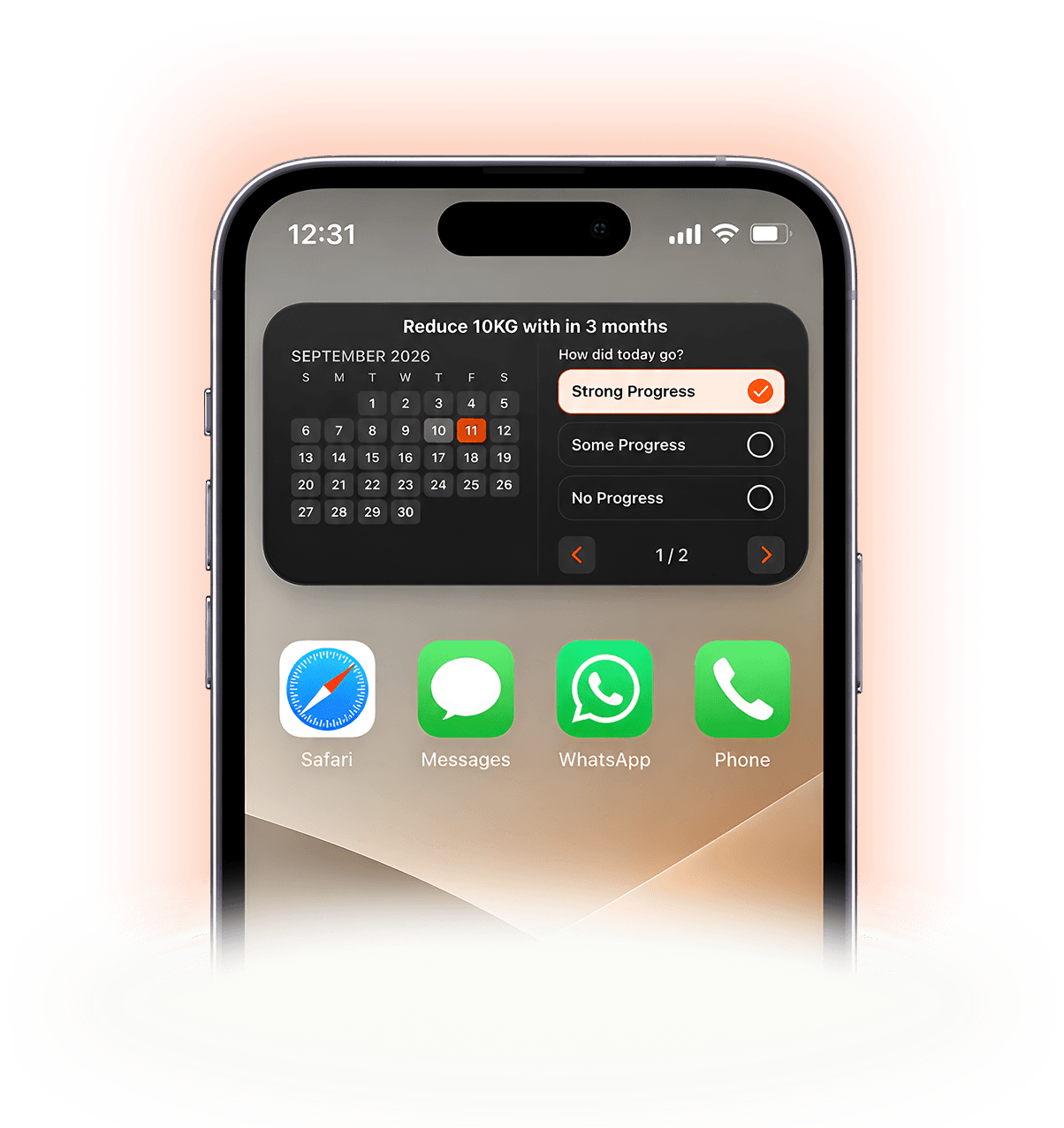 VOW check-in widget on the iOS Home Screen